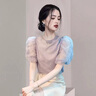 皮爾卡丹泡泡袖襯衫夏季女裝2025新款減齡洋氣蕾絲短袖上衣女設計感大I碼 紫色 S 建議90-100斤左右 曬單實(shí)拍圖