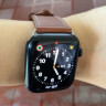 istrap苹果手表表带真皮适用apple watchs9/s8/7/6/5/SE男ultra女iwatch 浅棕白线丨银色配件 42MM 实拍图