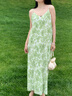 茵曼（INMAN）薄荷曼波法式碎花吊帶連衣裙套裝2025春秋季女裝新品氣質(zhì)長(cháng) 青綠 S 曬單實(shí)拍圖