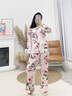 法奈蜜真絲睡衣女長袖套裝 100%桑蠶絲女士高檔秋冬季媽媽款印花家居服 玫瑰粉 M（100%桑蠶絲） 曬單實(shí)拍圖