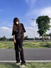 趣米樂美式高街拉鏈開叉破洞牛仔褲男女潮牌ins修身顯瘦直筒微喇長褲子 黑色 XL 曬單實拍圖