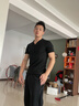 續點(diǎn)亨利衫深V短袖T恤男棉質(zhì)雞心領(lǐng)桃領(lǐng)個(gè)性紐扣大V領(lǐng)修身緊身運動(dòng) 黑色 L（118-130斤左右） 曬單實(shí)拍圖