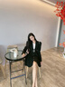 AUI黑色職業(yè)長袖西裝外套女秋2022新款氣質(zhì)中長款修身顯瘦女士小西裝 黑色 M 曬單實拍圖