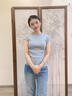 lagogo【抗起球】半高領毛針織衫女拉谷谷春秋新款修身含羊毛上衣 淺藍色(N8) L 曬單實拍圖