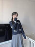 lagogo【抗起球】撞色毛針織衫女拉谷谷春秋新款臘腸狗開衫外套 藏青白(MV) L 曬單實(shí)拍圖