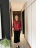 俞兆林（YUZHAOLIN）中老年媽媽夏裝套裝洋氣上衣60歲70老人奶奶春夏七分袖國風(fēng)雪紡衫 復古紅(單上衣) 2XL (可穿105-120斤) 曬單實(shí)拍圖