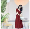 塞德勒（SAIDELE）敬酒服新娘2025新款結(jié)婚酒紅色夏季訂婚禮服小個子平時可穿連衣裙 酒紅色中長款 XL (建議116-125斤) 曬單實拍圖