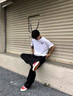 QGF 學(xué)院風(fēng)趣味熊貓刺繡短袖T恤男女學(xué)生情侶體恤衫寬松大碼半袖上衣 黑色 XL 【建議130-145斤】 曬單實(shí)拍圖