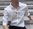 逐夢(mèng)顏襯衫男士夏季新款外套修身冰絲條紋百搭襯衣長(cháng)五分袖潮牌痞帥純色 白色T60【春秋長(cháng).袖】 L 曬單實(shí)拍圖