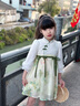 mlgt kids童裝女童古裝連衣裙2025新款女寶春裝米綠色親膚漢服公主裙 米綠色 90 cm 曬單實拍圖