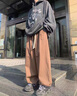 皮爾卡丹（pierre cardin）廓形cityboy山系褲子男褲子新款2024爆款 網紅 最新款褲子男潮流 咖啡色 XL 曬單實拍圖