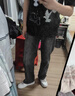 尤芮軻胖子大碼230斤松緊腰牛仔褲男解構褲子秋季高街大碼寬松直筒休閑 黑色 XXXL160-180斤 曬單實(shí)拍圖