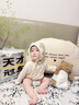 李晨曦（Lichenxi）嬰幼兒帽子春秋款可愛時(shí)尚條紋韓系帶帽男女寶寶包臉帽初生套頭帽 呦條紋向日葵包頭帽—卡其色 適合2-18個(gè)月寶寶頭圍38-46CM 曬單實(shí)拍圖