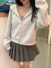 名創(chuàng)優(yōu)品（MINISO）短款外套女2025新款春秋季薄款拉鏈開(kāi)衫連帽衛(wèi)衣百搭簡(jiǎn)約潮流秋裝 花灰色(純色) S 155 (名創(chuàng)優(yōu)品 品質(zhì)保證) 曬單實(shí)拍圖