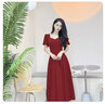 塞德勒（SAIDELE）敬酒服新娘2025新款結(jié)婚酒紅色夏季訂婚禮服小個子平時可穿連衣裙 酒紅色中長款 XL (建議116-125斤) 曬單實拍圖