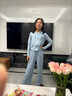 G.DUCKKIDS女童套裝2025春秋款兒童開衫外套短款修身中大童休閑直筒褲兩件套 藍色 150碼 曬單實拍圖
