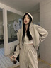 熒蒂（YINGDI）時(shí)尚休閑運動(dòng)套裝女2025春秋新款韓版顯瘦連帽衛衣休閑褲兩件套裝 米灰色 M 曬單實(shí)拍圖