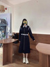 ELLE藏青色條紋拼接襯衫式連衣裙女2024冬季新款中長(zhǎng)款收腰裙子 藏青 L 曬單實(shí)拍圖