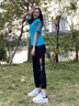 牧予品牌女士運動套裝女夏季短袖95棉質(zhì)潮流運動服透氣高品質(zhì)運動裝減齡網(wǎng)紅輕奢跑步服鍛煉健身服曳步舞服 藍色 九分褲款 L 建議90-110斤 曬單實拍圖