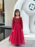 小咔衣濃（Xiaokayinong）女童禮服高端長(cháng)袖公主裙兒童主持人花童婚禮小女孩鋼琴演出服秋季 酒紅色長(cháng)袖長(cháng)款 130 曬單實(shí)拍圖