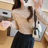 維菲樂 加絨打底衫女秋冬韓版2022新款時尚休閑女裝長袖內搭春秋蕾絲衫修身顯瘦洋氣百搭半高領打底衫女 卡其色加絨 L 曬單實拍圖