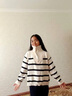 半繪女士毛衣女裝秋冬裝加厚內(nèi)搭2025新款拉鏈條紋打底衫短款 杏色 S 【80-95斤】 曬單實(shí)拍圖