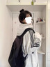 LDBE拉鏈開衫衛(wèi)衣女春秋薄款拼接條紋美式連帽外套寬松慵懶風(fēng)上衣服潮 白灰色【春秋薄款】 M（95斤以內(nèi)） 曬單實(shí)拍圖