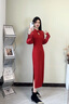 DPLAY秋季新中式訂婚國風(fēng)改良旗袍紅色連衣裙回門(mén)服敬酒服長(cháng)裙 鐵銹紅 M 曬單實(shí)拍圖