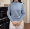 恒源祥圓領(lǐng)針織衫女純羊毛衫秋冬純色套頭保暖簡(jiǎn)約內搭上衣打底女裝毛衣 海藍色 S /160/84A 曬單實(shí)拍圖