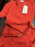 PORTS寶姿商場(chǎng)同款早春新款女裝優(yōu)雅氣質(zhì)短袖V領(lǐng)束腰連衣裙 南瓜紅-1 XS (2) 曬單實(shí)拍圖
