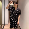 莫代爾情侶睡衣女夏季2024年新款冰絲綢短袖法斗狗夏天男士家居服套裝潮 XDG-黑QL107 2XL 男(建議145-170斤) 曬單實(shí)拍圖
