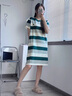 clotho Rennie品牌女裝條紋連衣裙女2025夏季新款氣質(zhì)寬松遮肉顯瘦圓領(lǐng)中長(cháng)裙子 綠色 M 曬單實(shí)拍圖