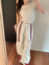 PMOG美式復(fù)古三條杠工裝褲女秋冬新款學(xué)生韓版寬松百搭闊腿褲休閑長褲 米白色長褲 M 曬單實拍圖
