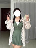 安與·洛施琪大碼泳衣女胖mm200斤寬松中長款連體裙式溫泉無鋼圈防曬溫泉兩件 綠色 5XL(180-200斤) 曬單實(shí)拍圖