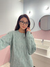 BASIC HOUSE百家好甜美絞花毛衣女2024秋季新款馬海毛寬松高級休閑韓版針織衫 藍(lán)色 M 曬單實(shí)拍圖