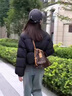 依伊純小個子白鴨絨羽絨服女短款2025年冬季新款韓版寬松加厚面包服外套 焦糖色 S 曬單實拍圖