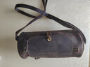 ANDSEEYOU復古瘋馬皮男包潮牛皮機車(chē)包枕頭圓筒包女士真皮休閑單肩包斜挎包 深棕色 曬單實(shí)拍圖