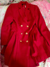 晨芙職業(yè)西裝連衣裙女時(shí)尚高腰雙排扣小個(gè)子氣質(zhì)女神范百褶裙通勤工裝 紅色 XL 建議110-120斤 曬單實(shí)拍圖