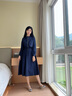 lagogo抽繩收腰文藝通勤連衣裙女拉谷谷春秋新款不對(duì)稱(chēng)設(shè)計(jì)a字裙 藏青色(M0) M 曬單實(shí)拍圖