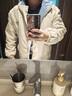 安初夏羊羔毛絨外套男士棉衣休閑套裝冬季衣服寬松加厚棉服男裝三件套 外套杏色+毛衣白+加絨抽繩褲黑 XL 曬單實(shí)拍圖