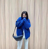 羅蒙（ROMON）高領(lǐng)毛衣開衫針織外套女秋冬2025新款加厚克萊因藍(lán)針織夾克潮ins 藍(lán)色 均碼 -90-135斤 曬單實(shí)拍圖