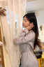 Mandy Zhang法式系帶長(cháng)袖醋酸緞面連衣裙女春季新款套頭輕禮服長(cháng)裙 夜半星輝 XS 155/80A 曬單實(shí)拍圖