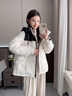 LAGOGO【三防】黑白撞色連帽羽絨服女拉谷谷2024年冬季新款外套 白黑 M 曬單實(shí)拍圖