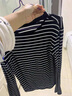 AEMAPE黑白條紋針織長(cháng)袖T恤2025秋冬新款氣質(zhì)修身顯瘦打底內搭上衣 黑白條紋 L -100-110斤 曬單實(shí)拍圖