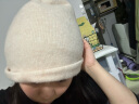 玖慕（JIUMU）纯羊毛帽子女秋冬季保暖毛线帽女士针织帽月子帽冬天防寒帽 MY070 粉米色 实拍图