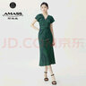 阿瑪施（AMASS）女裝氣質新中式鏈條設計桑蠶絲優(yōu)雅氣質收腰連衣長裙5500477 墨綠 S (2碼) 曬單實拍圖