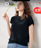 科蒙博卡2024秋季桑蠶絲新款精致花邊短袖T恤女圓領(lǐng)氣質(zhì)休閑上衣 午夜黑 M 曬單實(shí)拍圖