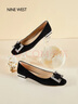 NINE WEST/玖熙單鞋舒適平底方頭淺口閃鉆一腳蹬懶人鞋NF407018SK黑色 39 曬單實拍圖