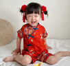 Shining Moment丨金玉滿堂 嬰兒連體衣夏季百天寶寶衣服紅色新生嬰兒衣服薄款 金玉滿堂-短袖立領連體衣 80cm 曬單實拍圖