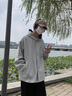 杰麗·莫克（Jerrie Mock）日系寬松連帽衛(wèi)衣夾克男女春秋新潮情侶復(fù)古純色格紋開衫沖鋒外套 淺灰色 L（建議130-150斤） 曬單實(shí)拍圖
